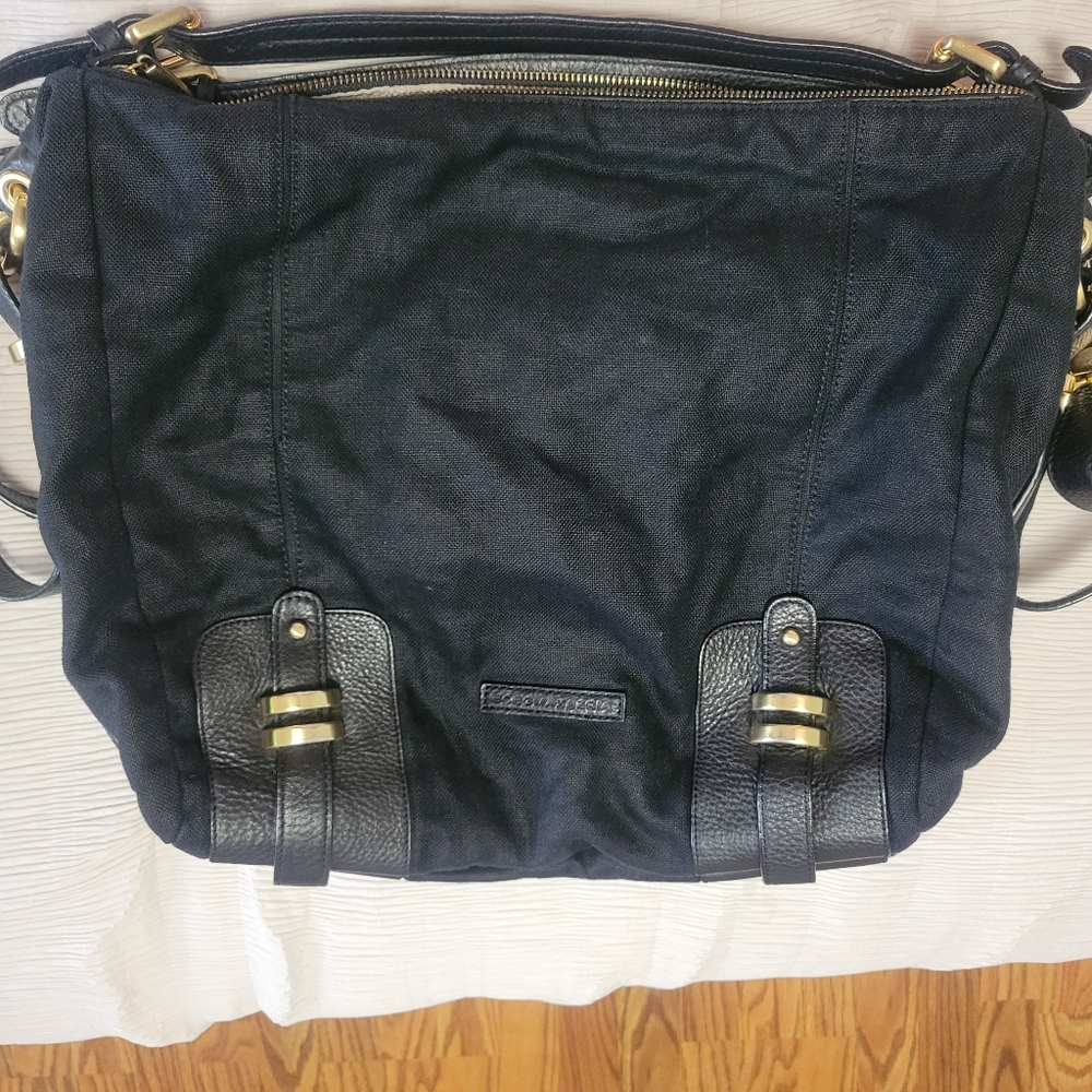BCBGMaxAzria Black Linen Hobo Bag with Gold Hardware